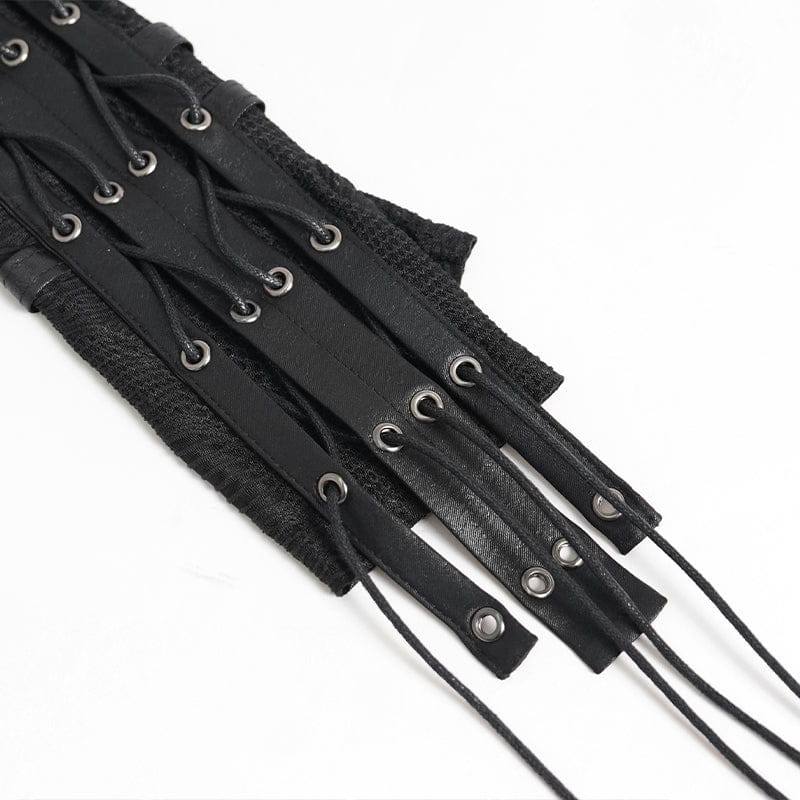 DEVIL FASHION Women's Punk Drawstring Mesh Fingerless Gloves