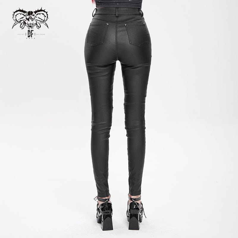 DEVIL FASHION Women's Punk Eyelet Strap Lace-up Pants