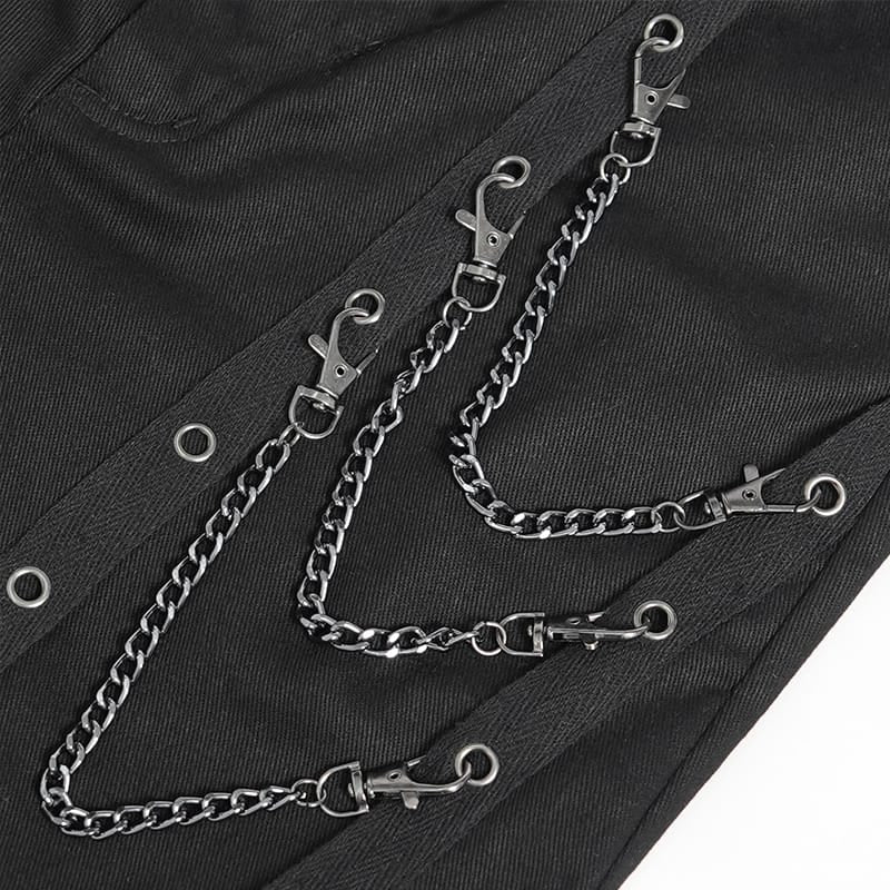 DEVIL FASHION Women's Punk Eyelets Chains Faux Fur Splice Flare Pants