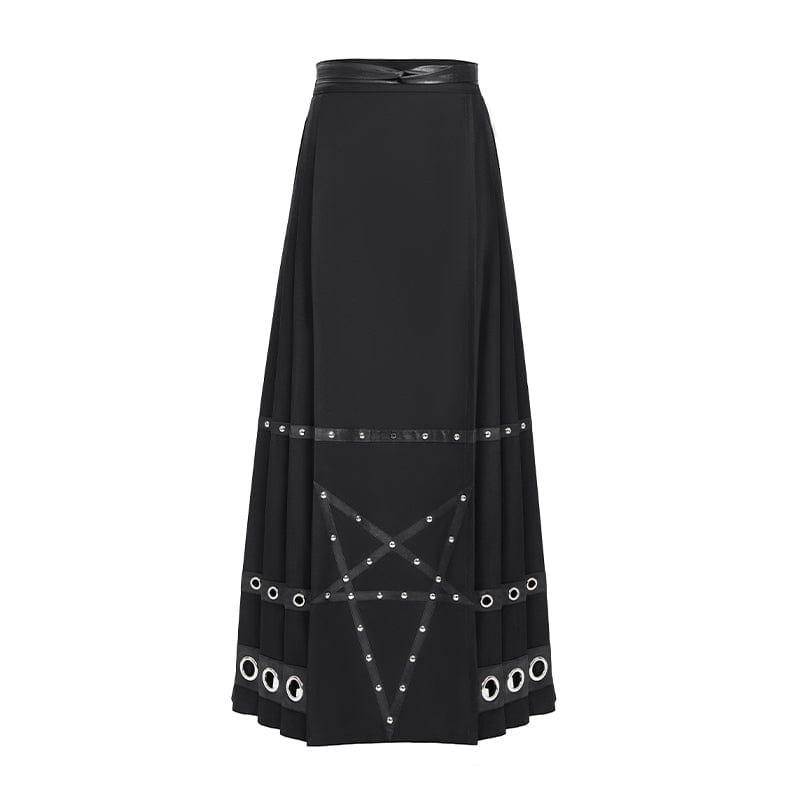 DEVIL FASHION Women's Punk Eyelets Rivets Pentacle Horse-face Skirt