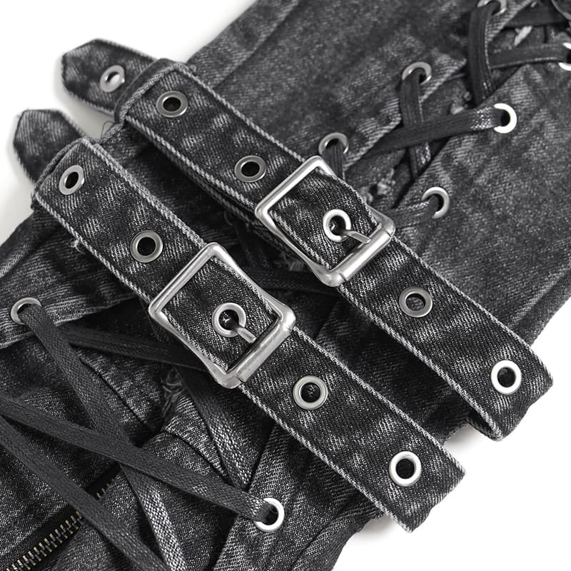 DEVIL FASHION Women's Punk Frayed Raw Edge Ripped Flared Leg Warmers