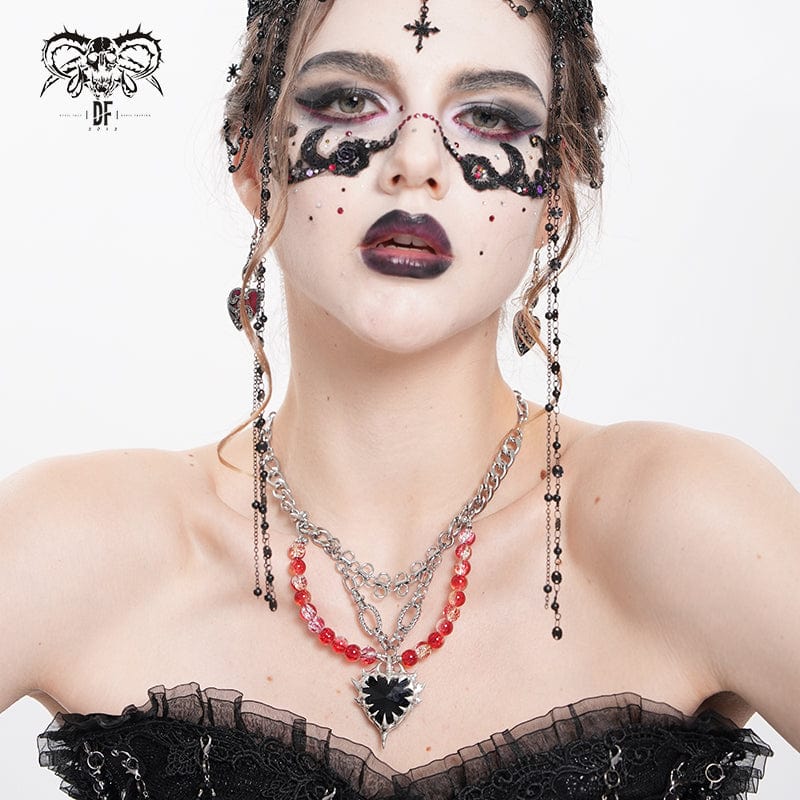 DEVIL FASHION Women's Punk Heart Beady Chain Necklace