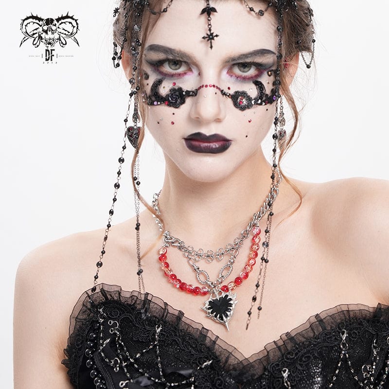 DEVIL FASHION Women's Punk Heart Beady Chain Necklace