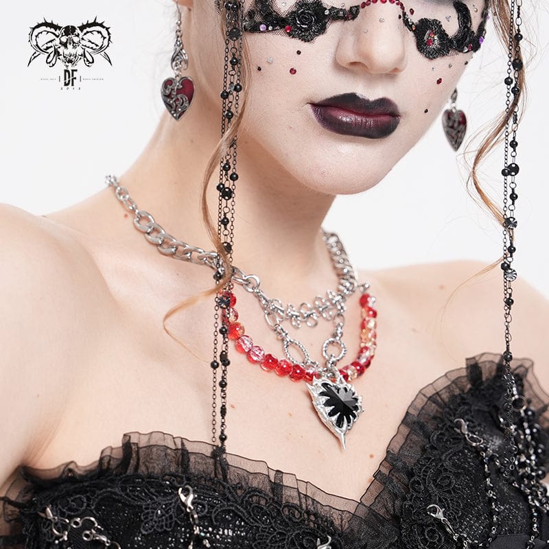 DEVIL FASHION Women's Punk Heart Beady Chain Necklace