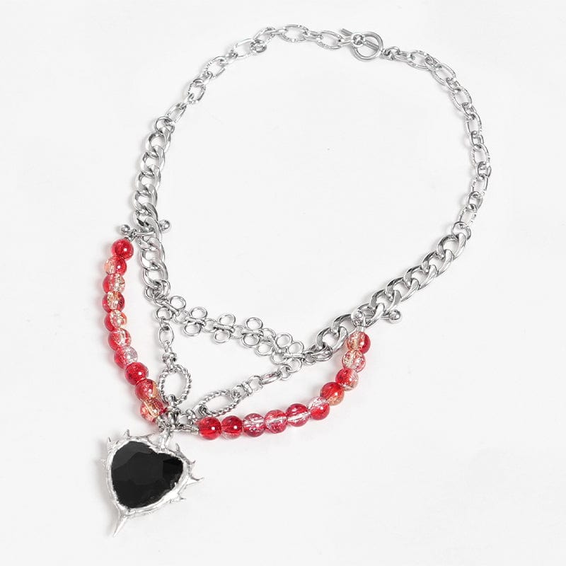 DEVIL FASHION Women's Punk Heart Beady Chain Necklace