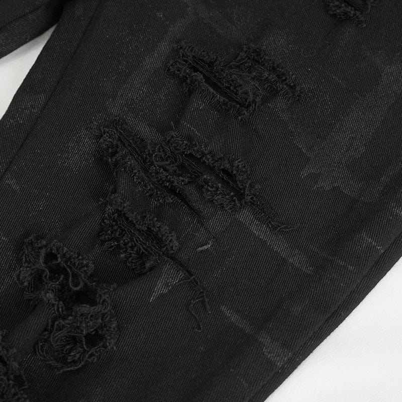 DEVIL FASHION Women's Punk High-waisted Ripped Buckle Pants