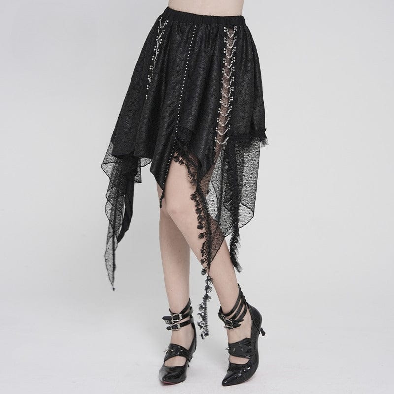 DEVIL FASHION Women's Punk Irregular Chained Streamer Skirt