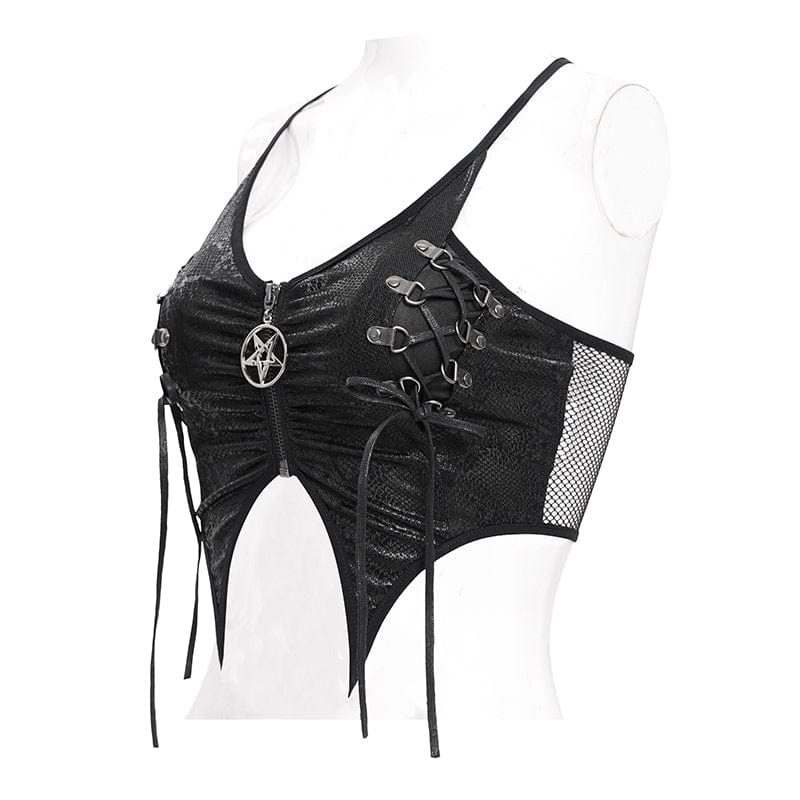 DEVIL FASHION Women's Punk Irregular Mesh Splice Tank Top