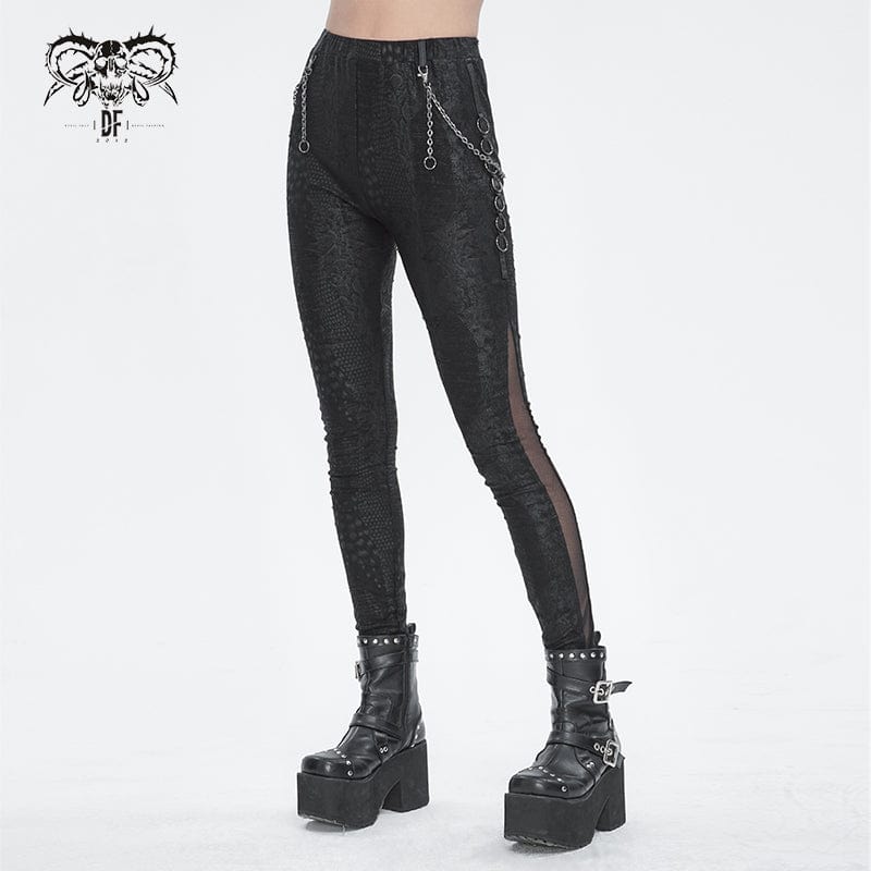 DEVIL FASHION Women's Punk Jacquard Chain Ring Sides Leggings