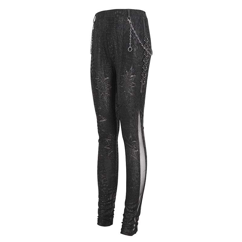 DEVIL FASHION Women's Punk Jacquard Chain Ring Sides Leggings