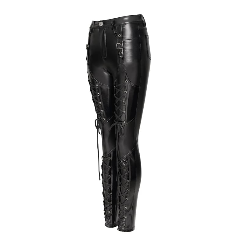 DEVIL FASHION Women's Punk Lace-up Buckle Strap Leggings