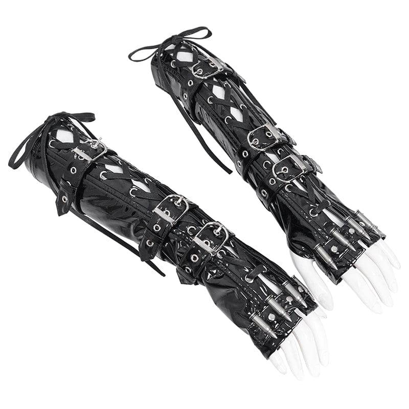 DEVIL FASHION Women's Punk Lace-Up Multi-buckle Gloves