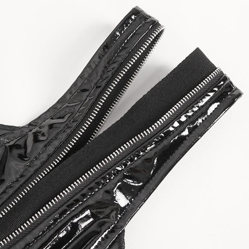 DEVIL FASHION Women's Punk Lace-Up Stud Ruffled Bodysuit