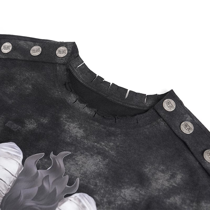 DEVIL FASHION Women's Punk Lilimar Printed Ripped T-shirt