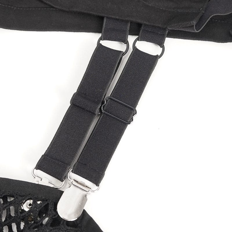 DEVIL FASHION Women's Punk Mesh Cutout Buckle Stud Shorts