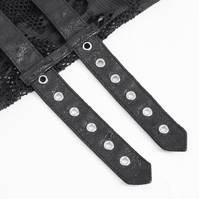 DEVIL FASHION Women's Punk Mesh Multi-buckle Gloves