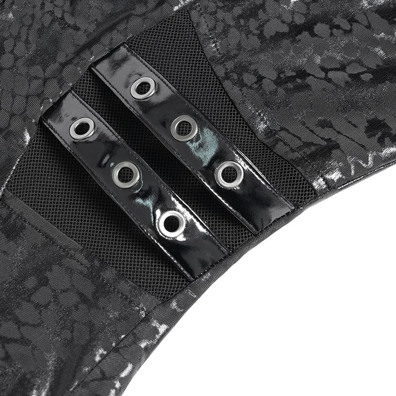 DEVIL FASHION Women's Punk Mesh Splice Cutout Dress with Detachable Strap