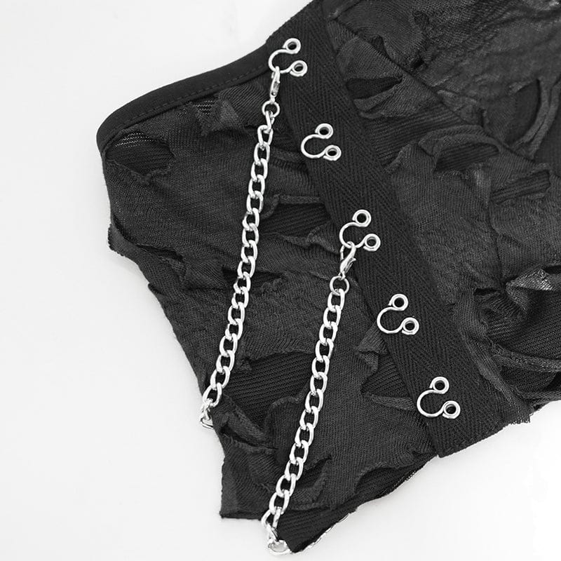 DEVIL FASHION Women's Punk Off-the-shoulder Ripped Shirt