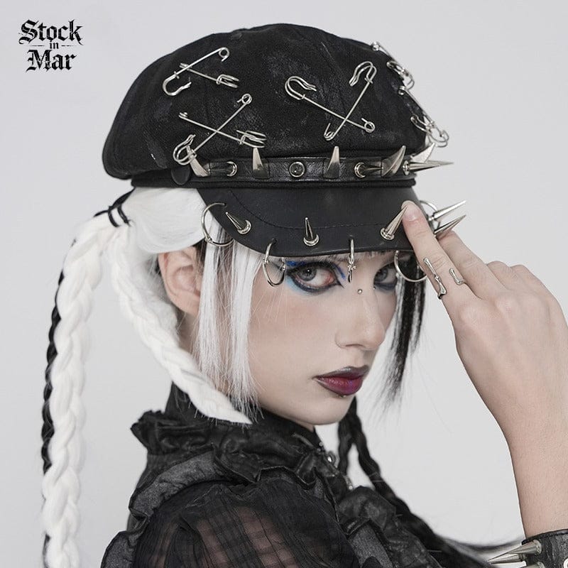 DEVIL FASHION Women's Punk Paper Clip Studded Ring Hat