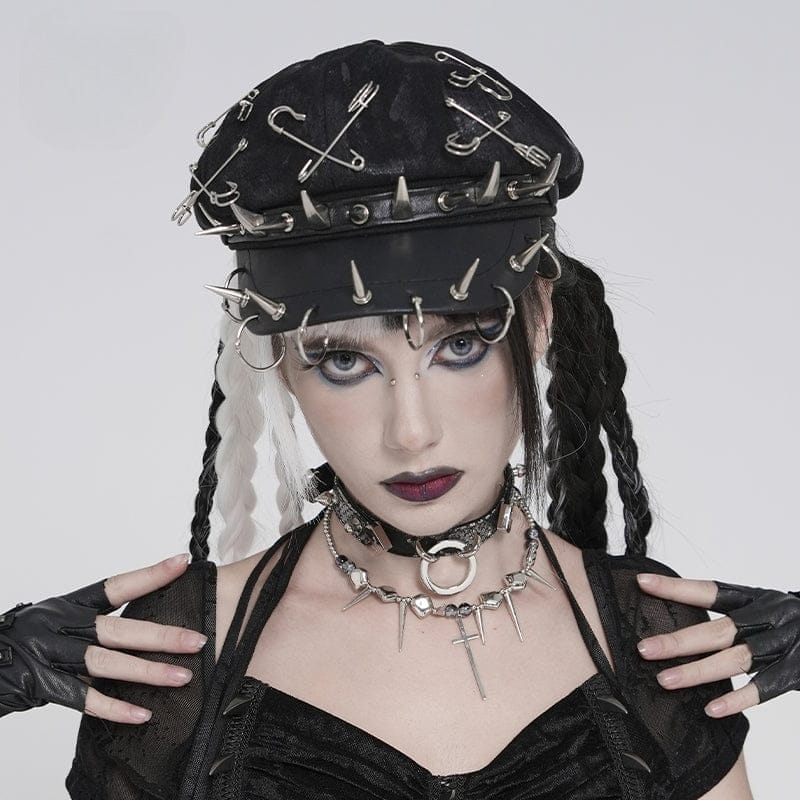 DEVIL FASHION Women's Punk Paper Clip Studded Ring Hat