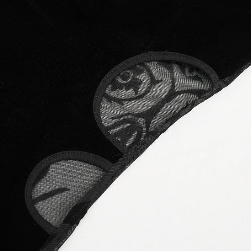 DEVIL FASHION Women's Punk Plunging Flared Sleevd Mesh Splice Shirt