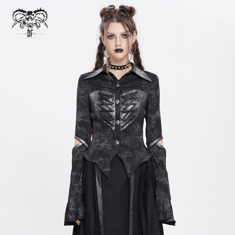 DEVIL FASHION Women's Punk Printed Cutout Turtleneck Shirt