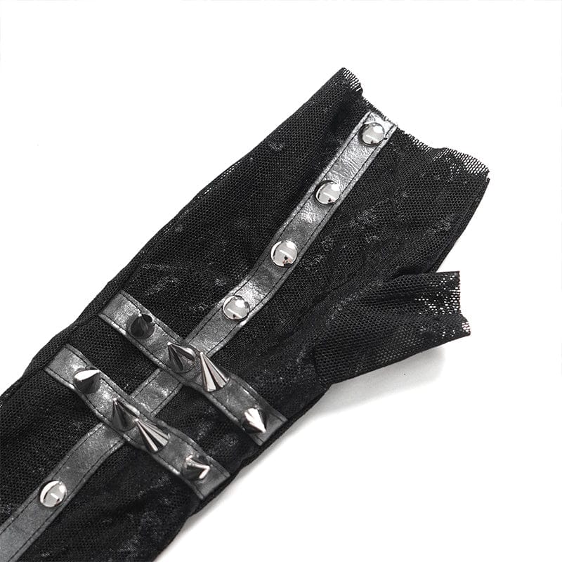 DEVIL FASHION Women's Punk Rivets Printed Mesh Gloves