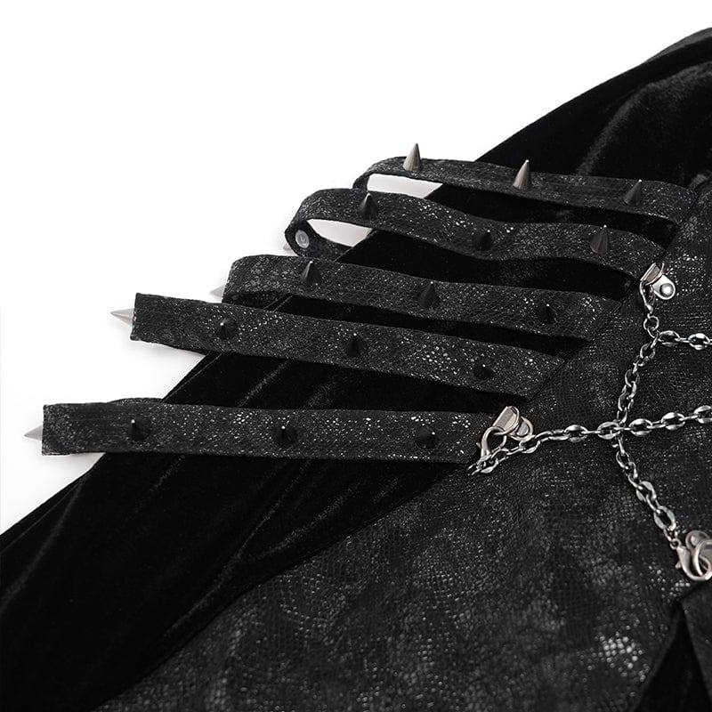 DEVIL FASHION Women's Punk Rivets Strap Chain Halterneck Dress