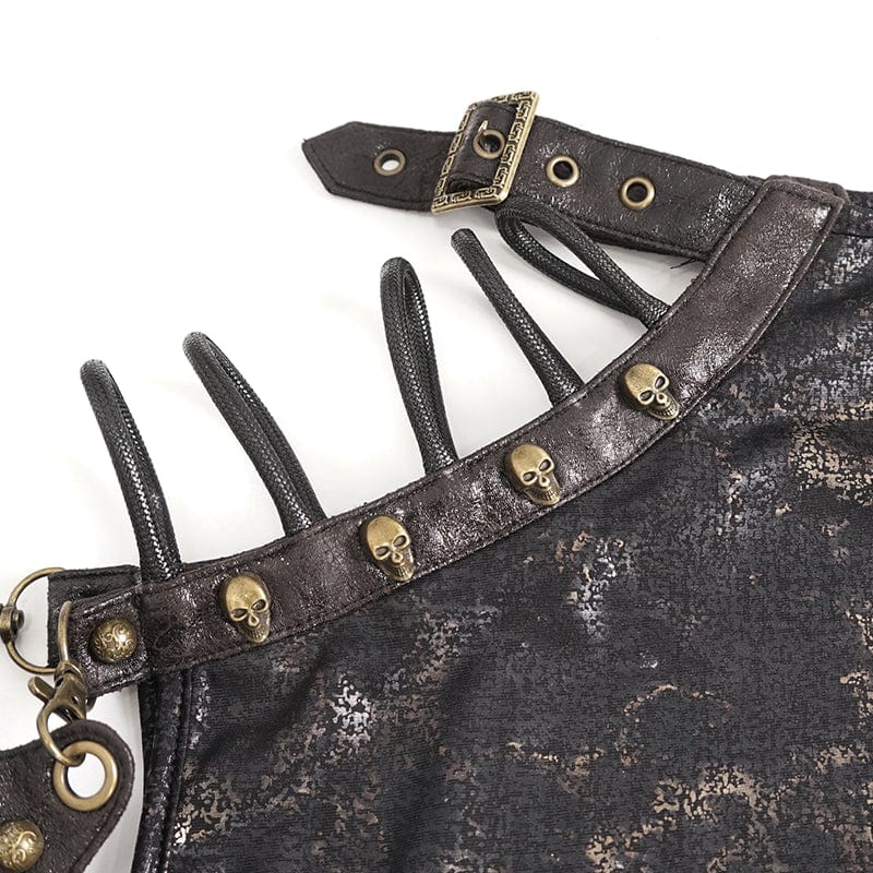 DEVIL FASHION Women's Punk Spaghetti Straps Buckle Short Sleeved Tee