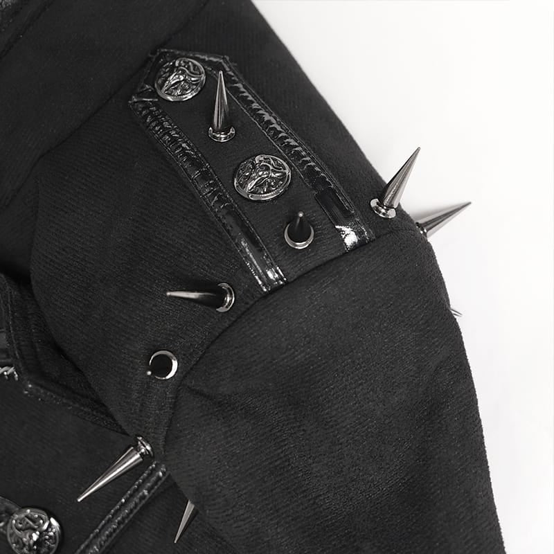 DEVIL FASHION Women's Punk Spiked Chained Lapel Slanted Placket Coat