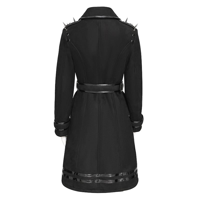 DEVIL FASHION Women's Punk Spiked Chained Lapel Slanted Placket Coat