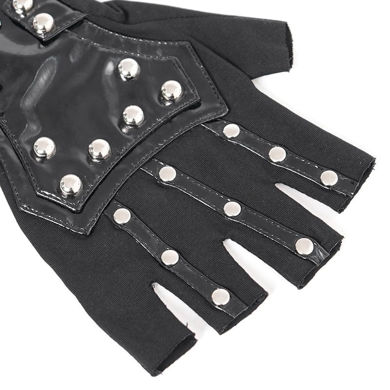 DEVIL FASHION Women's Punk Studded Chained Faux Leather Half-finger Gloves