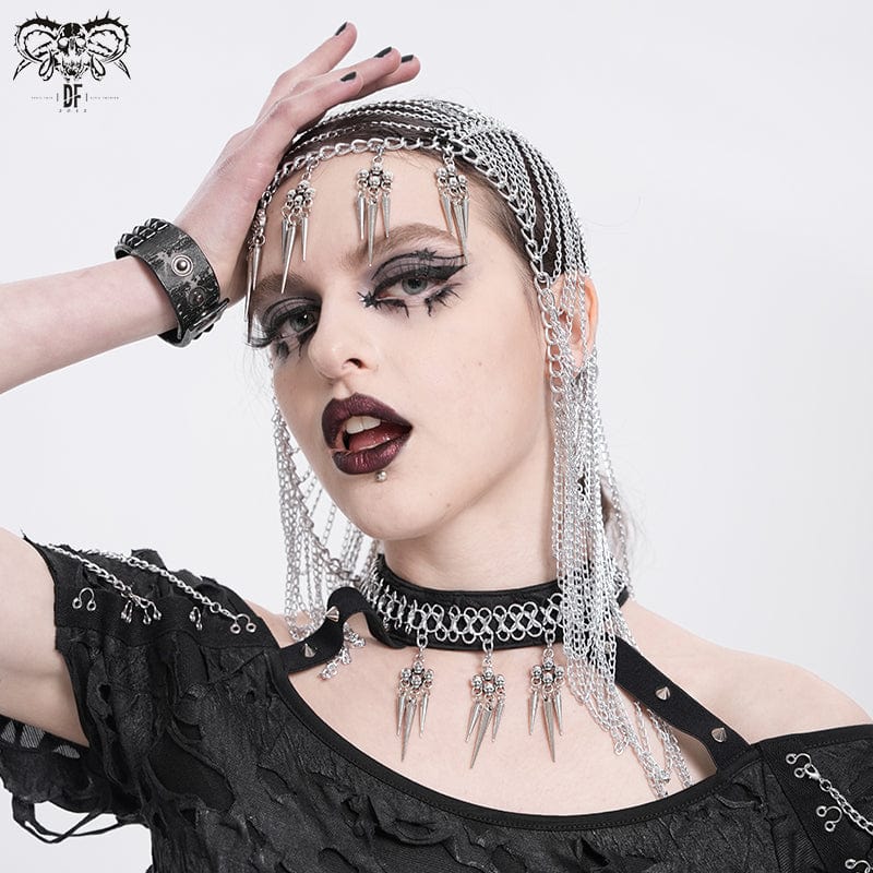 DEVIL FASHION Women's Punk Studded Chained Headwear