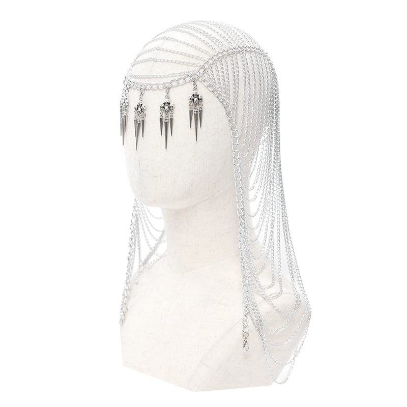 DEVIL FASHION Women's Punk Studded Chained Headwear