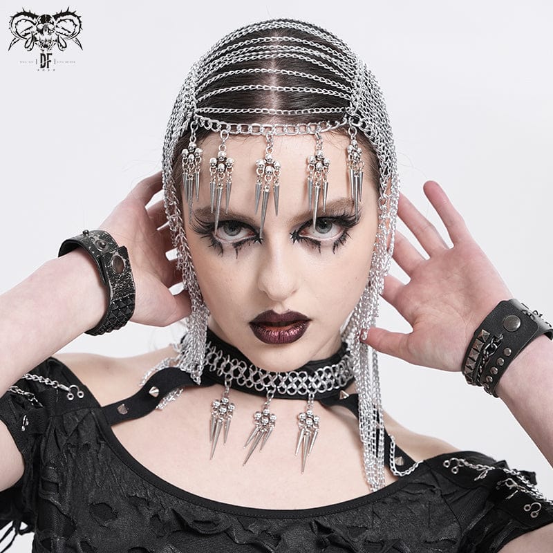 DEVIL FASHION Women's Punk Studded Chained Headwear
