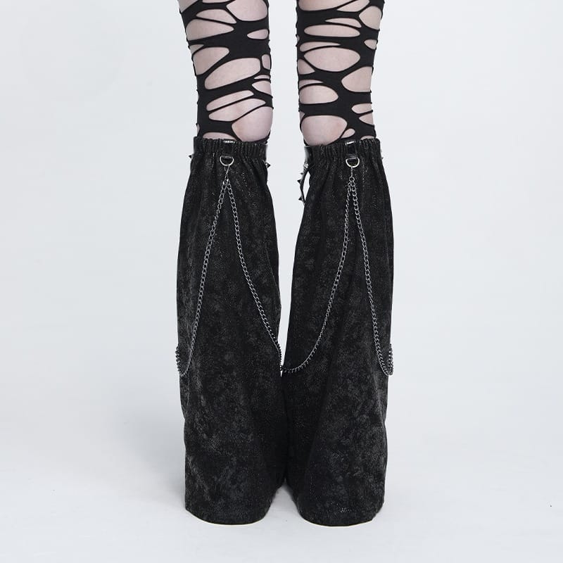DEVIL FASHION Women's Punk Studded Chained Zipper Leg Warmers