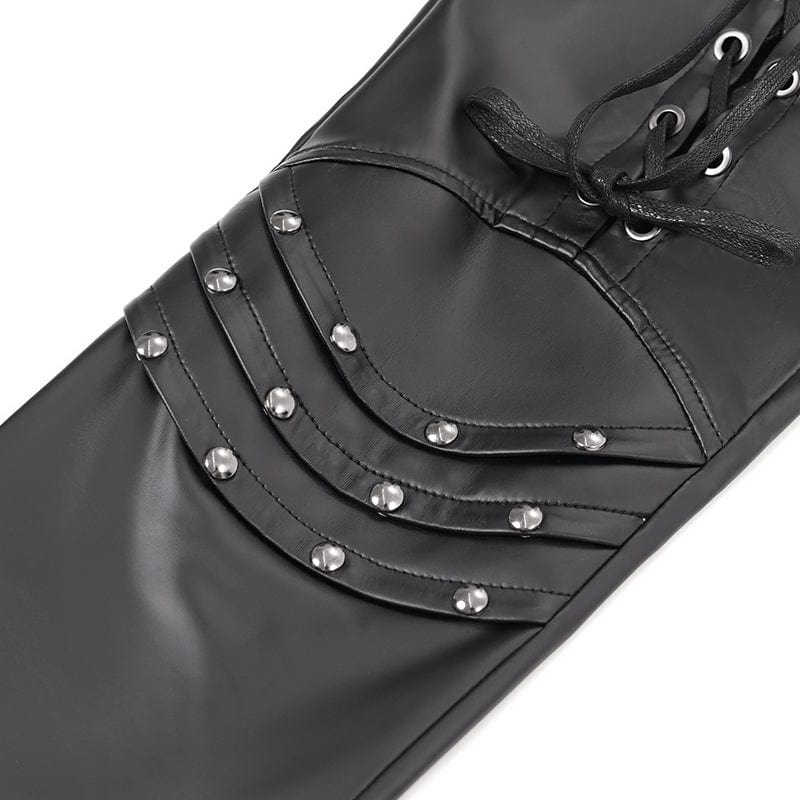 DEVIL FASHION Women's Punk Studded Lace-up Pants
