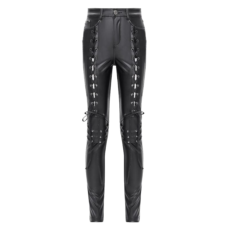 DEVIL FASHION Women's Punk Studded Lace-up Pants