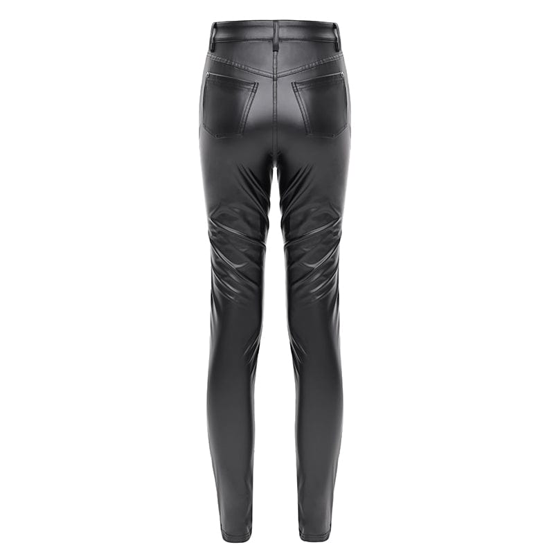 DEVIL FASHION Women's Punk Studded Lace-up Pants