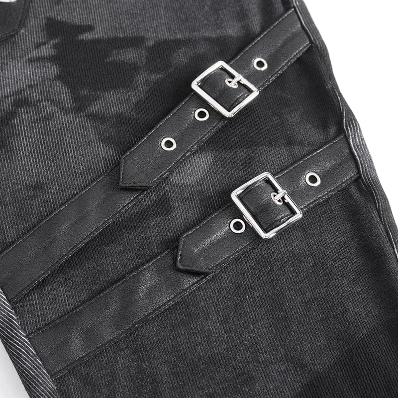 DEVIL FASHION Women's Punk Tie-dyed Buckle Lace-Up Leggings Black