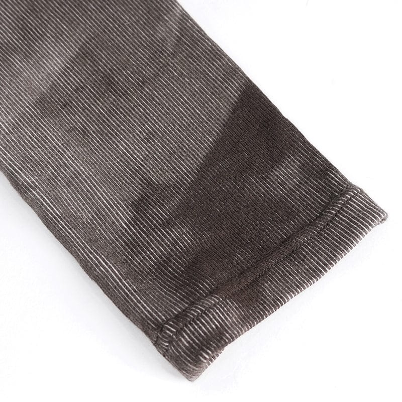 DEVIL FASHION Women's Punk Tie-dyed Buckle Lace-Up Leggings Coffee