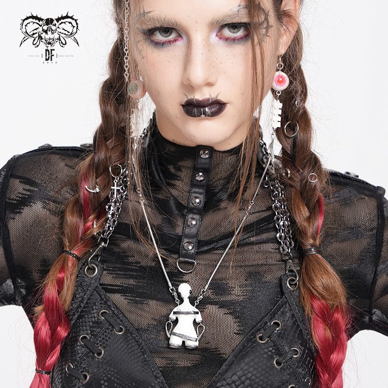 DEVIL FASHION Women's Punk Weird Sci-fi Alien Necklace White