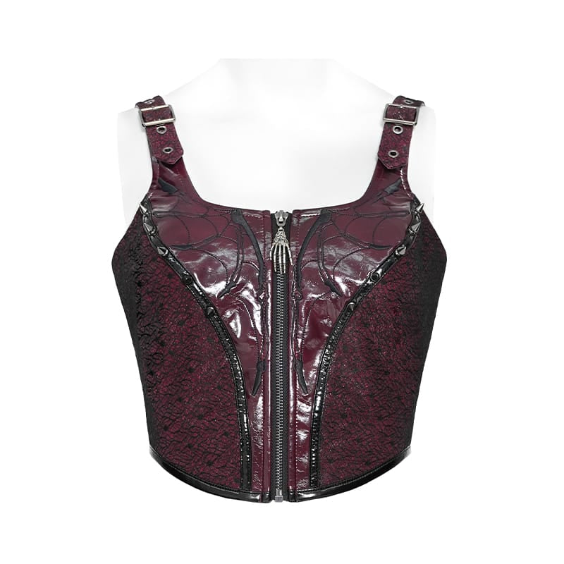 DEVIL FASHION Women's Punk Zip Front Adjustable Strap Bustier