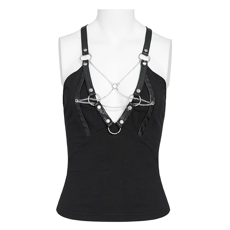 DEVIL FASHION Women's Short Strappy Punk Top