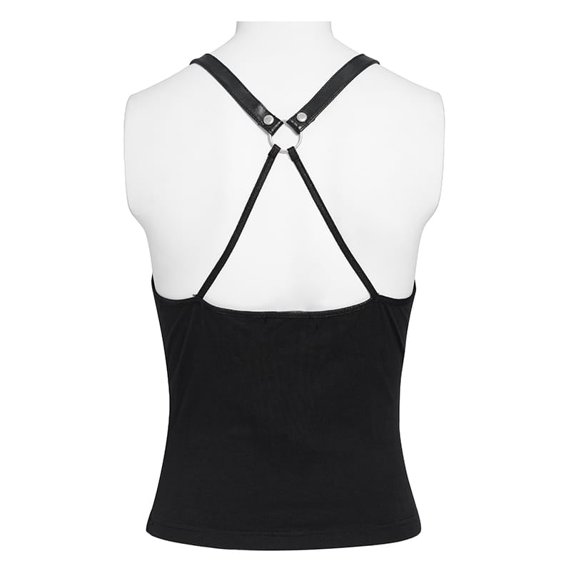 DEVIL FASHION Women's Short Strappy Punk Top
