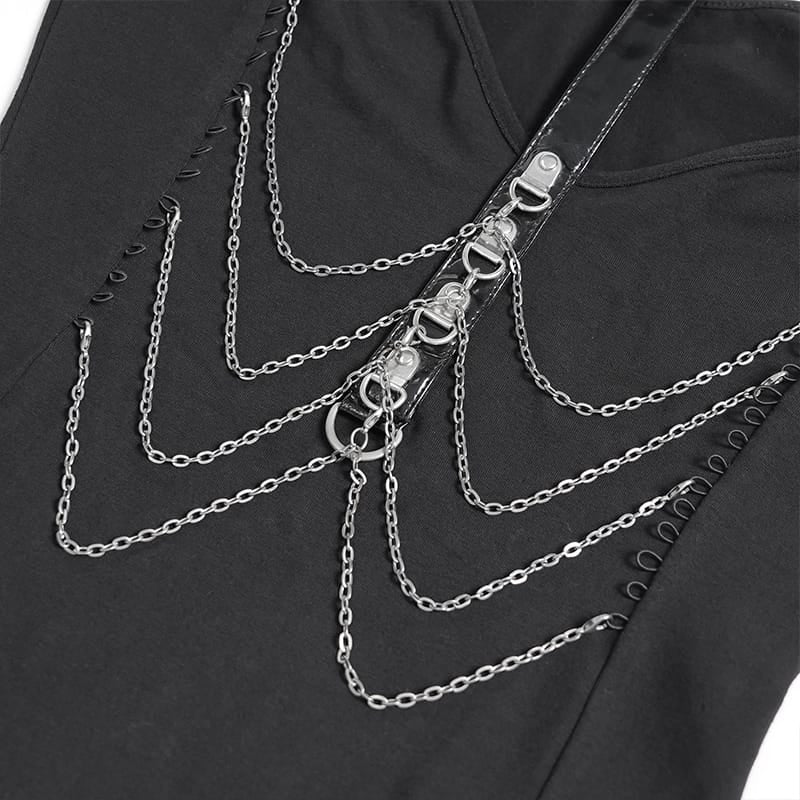DEVIL FASHION Women's Steampunk Mesh Faux Leather Tops