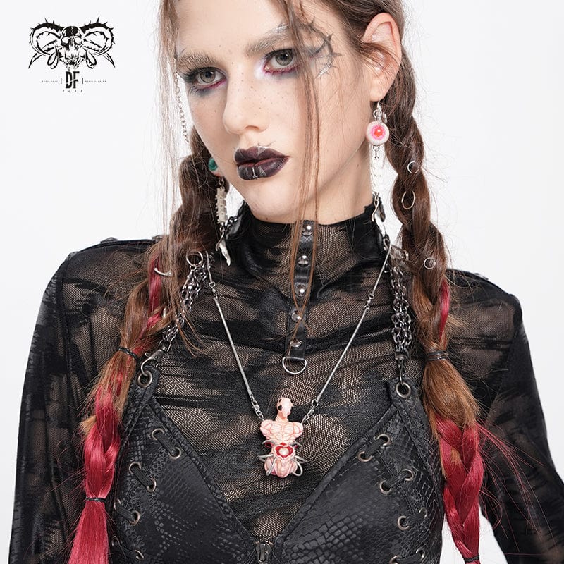 DEVIL FASHION Women's Weirdcore Alien Mechanical Elements Necklace Pink