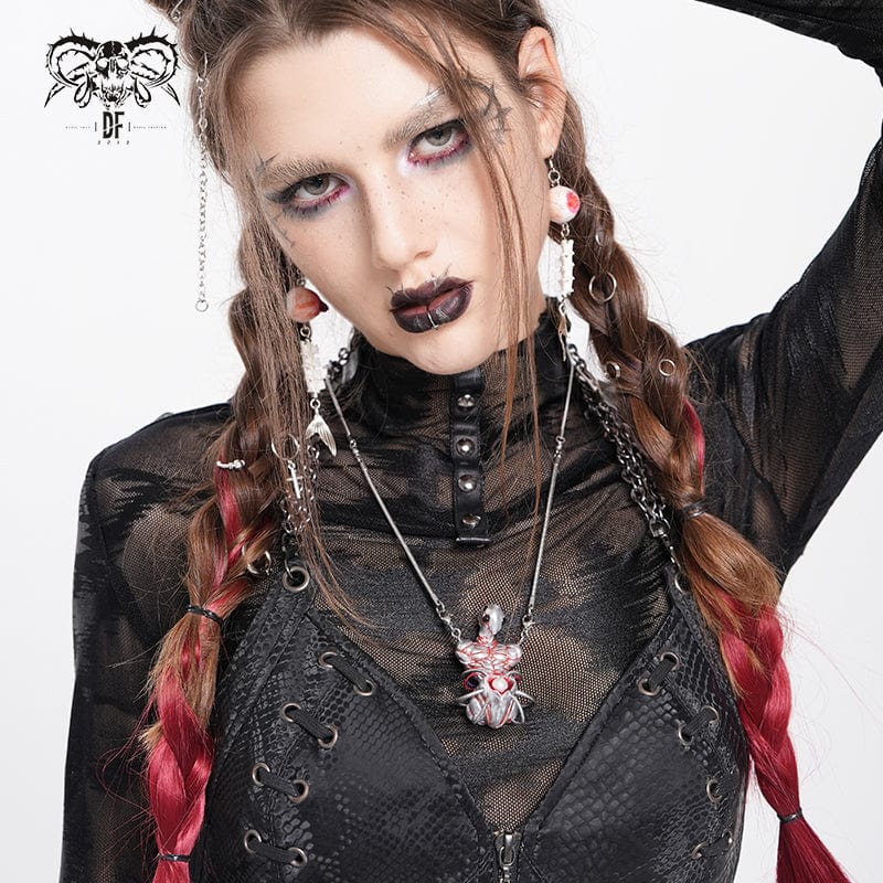 DEVIL FASHION Women's Weirdcore Alien Mechanical Elements Necklace Silver Gray