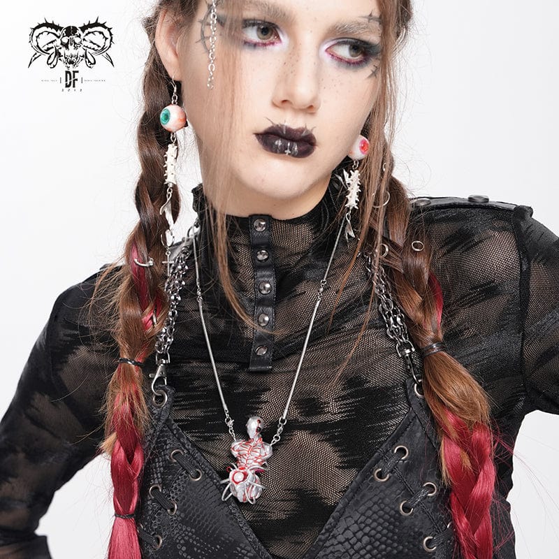 DEVIL FASHION Women's Weirdcore Alien Mechanical Elements Necklace Silver Gray