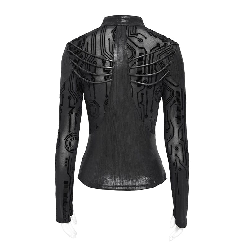 DEVILFASHION Women's Cyberpunk Circuit Board Printed Shirt